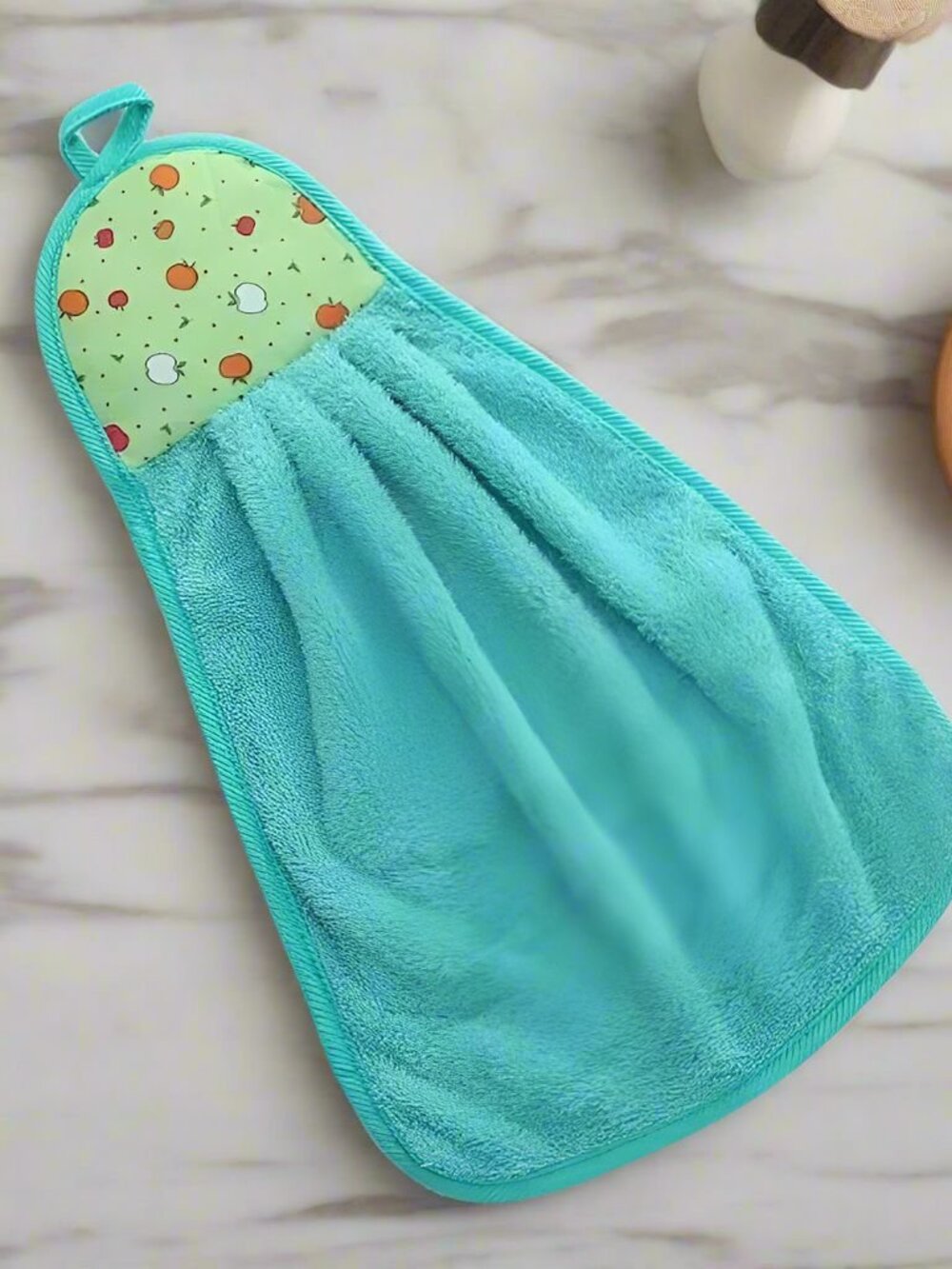 Anna Apple Decorative Fingertip Towel with Hanging Loop Teal Green Gift Packaged